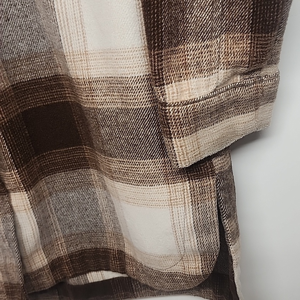 Banana Republic Womens Soft Cozy Tan & Brown Plaid Oversized Shirt Jacket Sz S - Picture 4 of 10